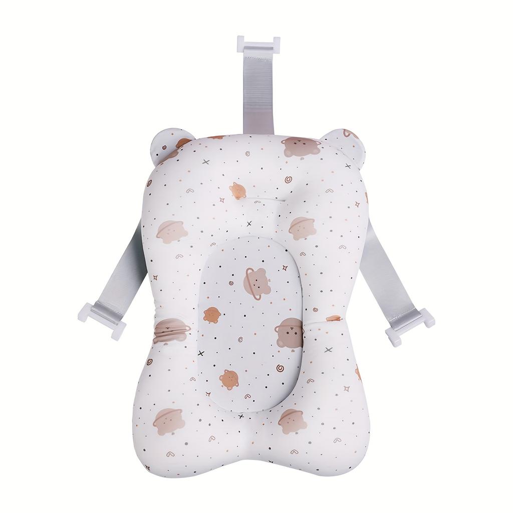 1pc Comfortable Newborn Bath Cushion with Waist and Neck Support Adjustable Cute Cartoon Bear Rabbit Print Design Perfect Gift