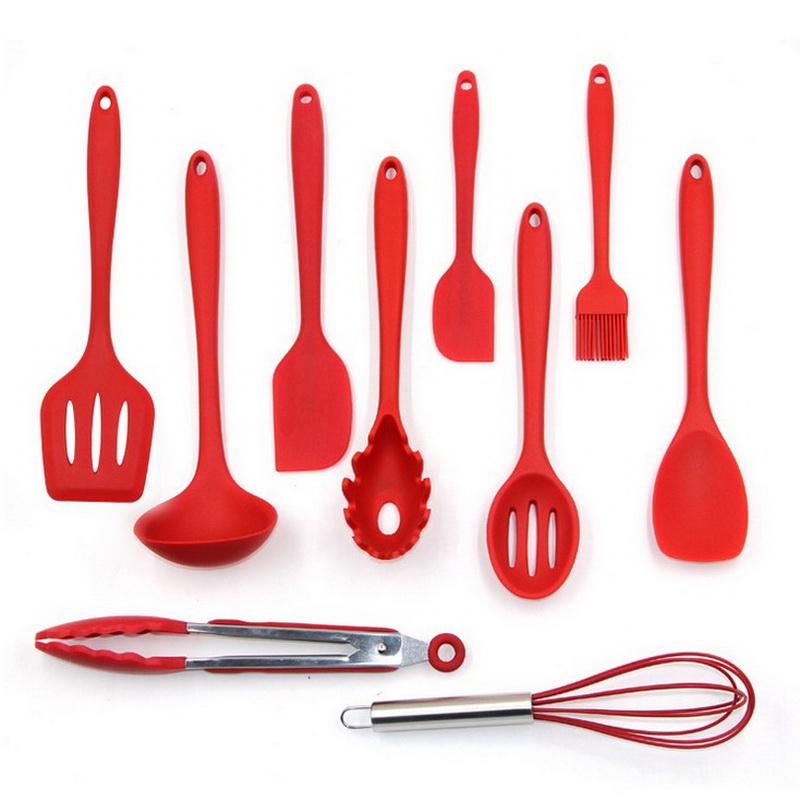10PCS Silicone Kitchen Utensil Set - Spatula, Spoon, Ladle, Spaghetti Server & Slotted Turner