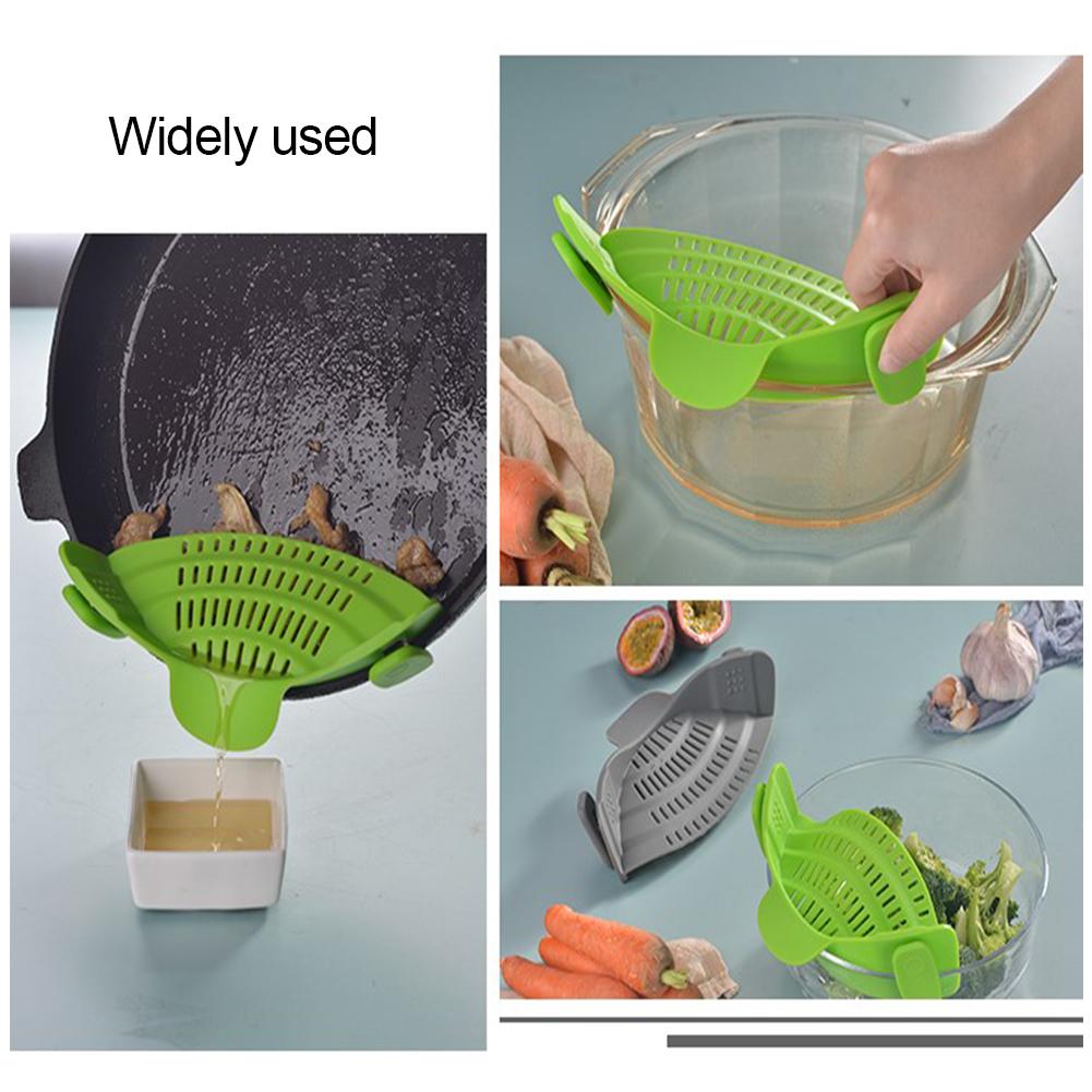 Silicone Kitchen Strainer Clip Pan Drain Rack Bowl Funnel Rice Pasta Vegetable Washing Colander Draining Excess Liquid Univers