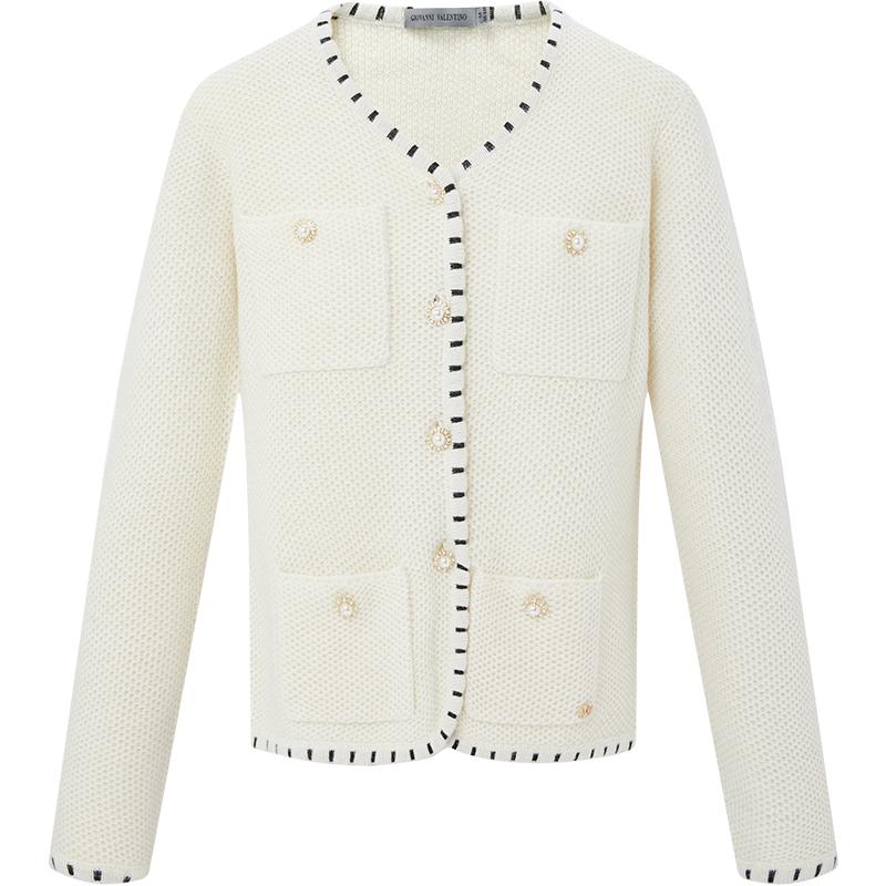 Giovanni Valentino Women s V-Neck Pure Wool Cardigan M
