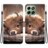 Handmade PU Leather Flip Case for Honor X6b Anti-Slip Shockproof Cover with Wrist Strap & Heart/Rose Cat Designs