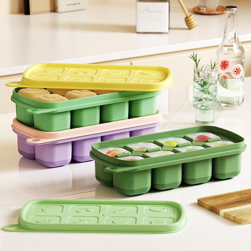8 Grids Ice Cube Trays Reusable Silicone Ice Cube Mold Fruit Ice Maker With Removable Lids Kitchen Tools Freezer Summer Mould
