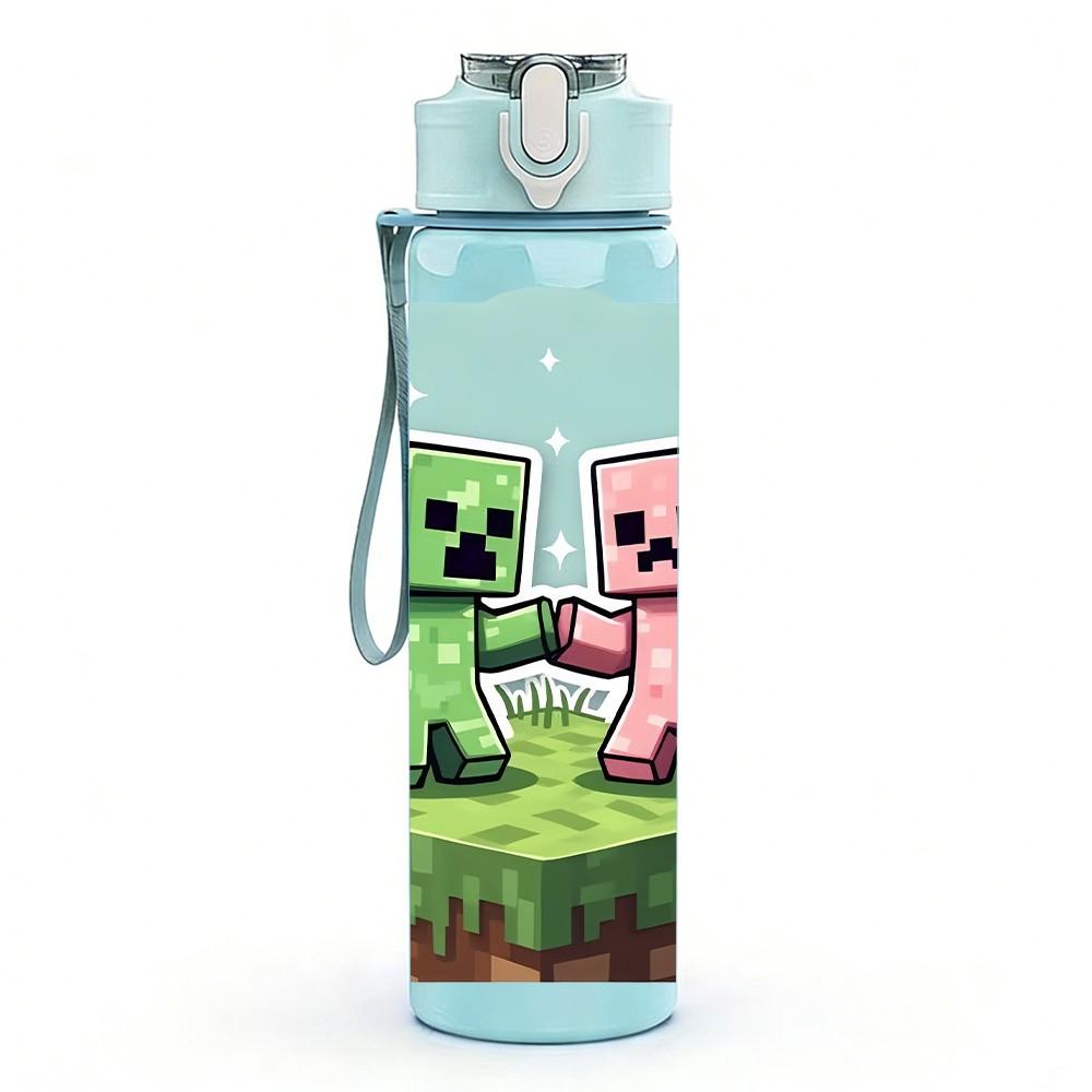 1PC Minecraft Cartoon Character 750ml Color Plastic Sports Water Bottle Leakproof Flip Straw Lid Suitable for Sports Office Home Use