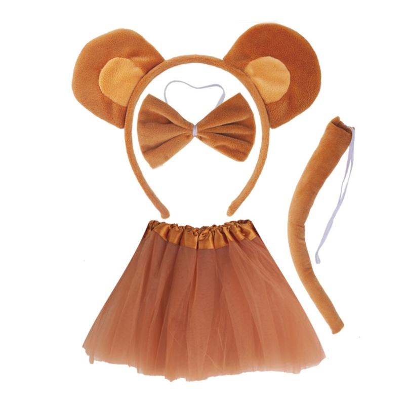 Monkey Ear Headband Tail Bowtie, Kids Animal Cosplay Set Halloween Animal Outfit