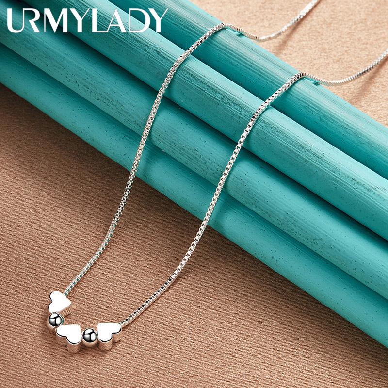 URMYLADY 925 Sterling Silver Heart Snake Chain Charm Necklace For Women Jewelry
