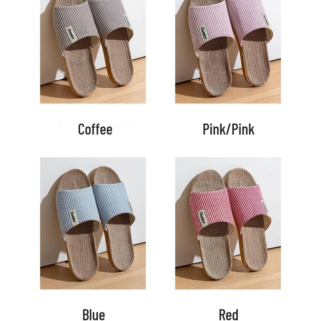 Jie Liya Linen Non-Slip Slippers - Unisex, Plus Size, Silent, Indoor/Office, All-Season