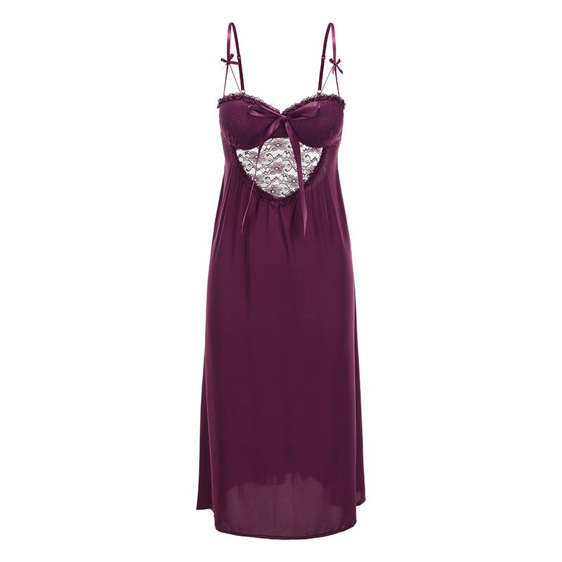 Women's Satin Lace Cutout Deep V Padded Sleep Dress with Robe Lounge Set