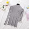 Women Autumn Knitted Slim Sweaters Solid Knitted Female Cotton Soft Elastic Color Pullovers Button Full Sleeve Turtleneck