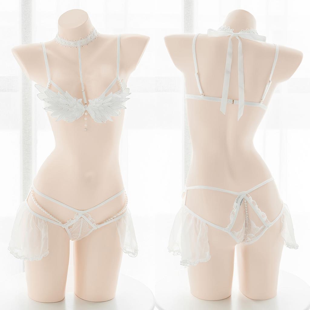 Sweet and Cute Angel & Demon Cosplay Lingerie Set Lolita Wings Bra and Panty Set Women Underwear Drop Ship