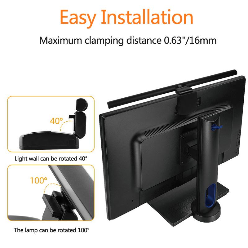 USB LED Bildschirmlampe 3-fach verstellbares Augenpflege-Monitorlicht mit Blaulichtfilter für gebogenen PC-Laptop Füll-Schreibtischleuchte für Studentenwohnheim