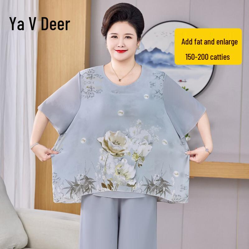 Plus Size Women s Summer Chiffon Short Sleeve & Wide-Leg Pants Set 4XL