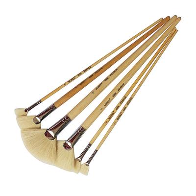 Štětec ve tvaru vějíře z vepřových štětin, Štětec na olejomalbu, Štětec na akvarel, Dřevěná rukojeť, Ve tvaru vějíře, Štětec na akryl, 6 štětců, Barevný štětec s tvrdými štětinami