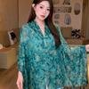 Small fresh white floral silk scarf women's summer travel buckle sunscreen large shawl beach towel thin yarn scarf scarf