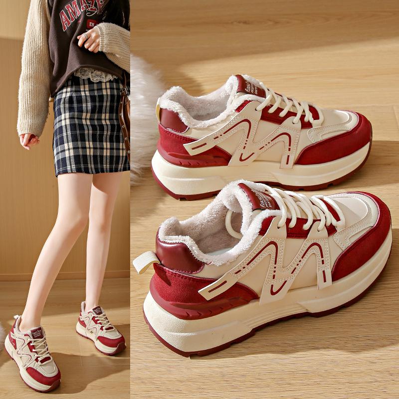 Internet celebrities thick-soled heightening casual shoes women's 2025 winter new velvet versatile sports shoes popular warm running shoes