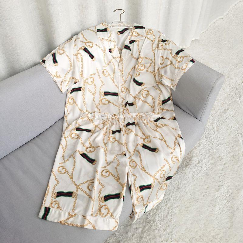 

Men s Couple Pajamas Summer Women 2022 New Silk Ice Silk Set Thin Short sleeve Shorts Home Wear Spring White 180 (XXL)