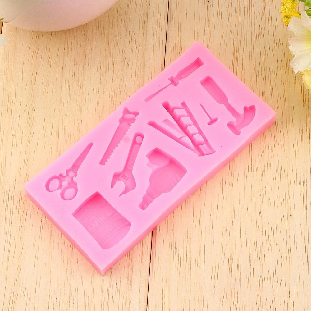 Lovely Silicone Cake Fondant Mold Topper Hammer Spanner Tools DIY Baking Moulds