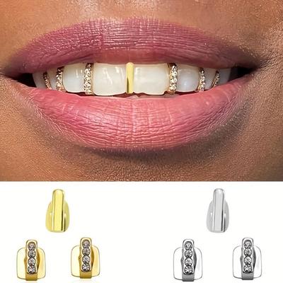 3Pcs Rhinestone Dental Grillz Hollow Tooth Jewelry New Hip Hop Tooth Grillz  Women Men