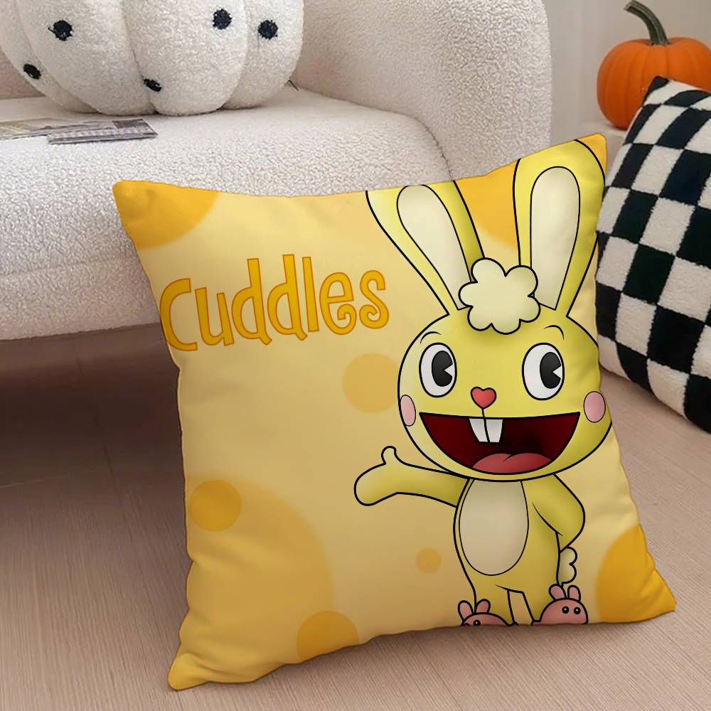 H-Happy Tree F-Friends N-Nutty Kissenbezug Milbenschutz Kissenbezug Verdeckter Reißverschluss Seidiger Kurzplüsch Sofakissenbezug