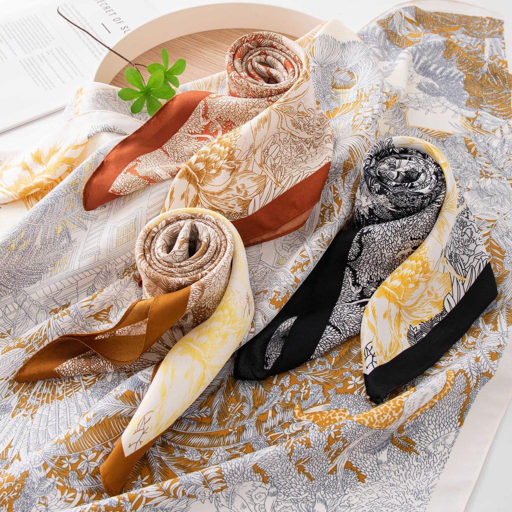 Retro-Print-kleines quadratisches Tuch, elegantes und modisches Imitation-Seidentuch, hochwertig vielseitiges Temperament Pendler professionelles Tuch