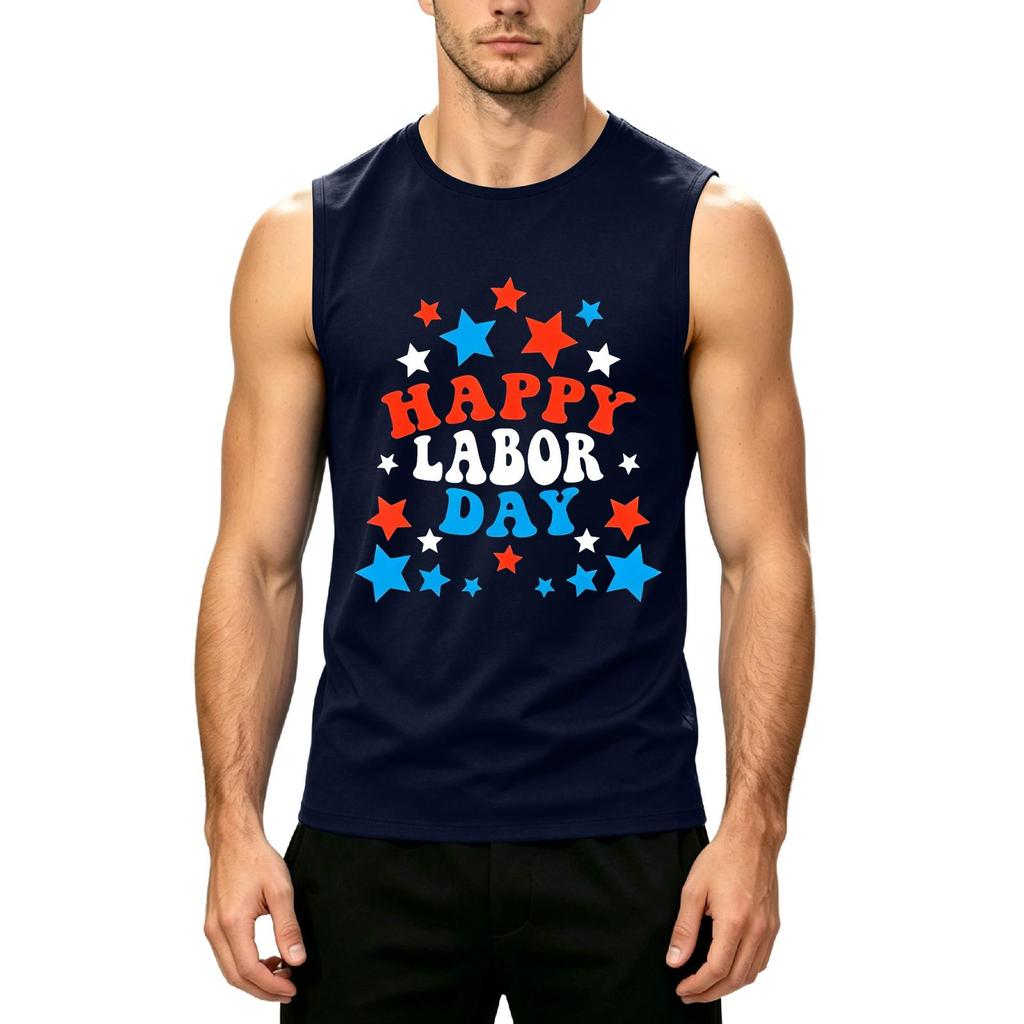 Men Sleeveless Tank Top Casual Muscle Shirt Crew Neck Printed Graphic Tee for Summer Outdoor Activities