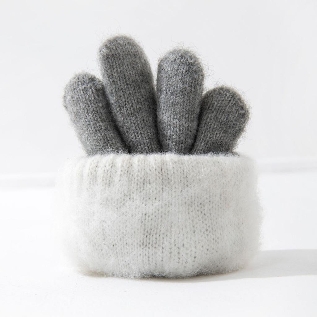 Kids Windproof Thermal Gloves for Boy Girl  Double-LayerThickened with Plush Solid Color Warmest Winter Mittens for Children