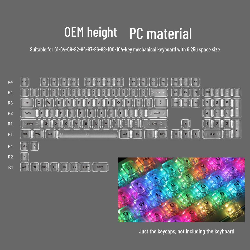 Teclas para teclado mecánico Lofree PC 75/98: juego de teclas negras totalmente transparentes