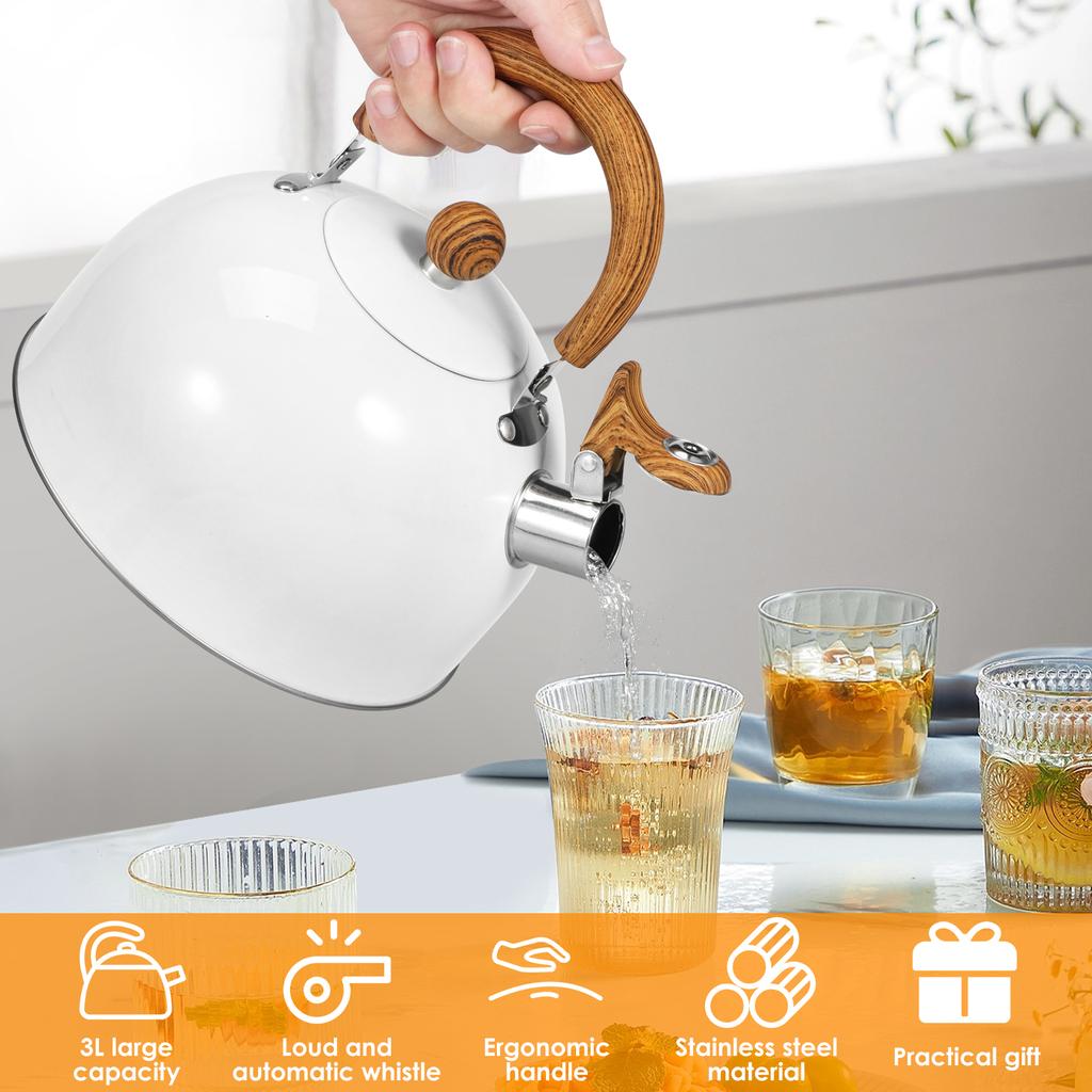 3/2L Tea Kettle W/ Anti-scald Handle Rustproof Whistling Tea Kettle Stainless Steel Stove Top Tea Kettle Whistling Kettle Teapot