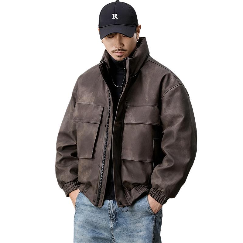 Amerikanische Workwear PU-Leder Herren Daunenjacke - Winterkollektion 2025, High-End Trendmarke.
