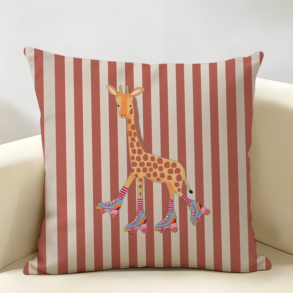 Cute Funny Animal Ins Cartoon Cushion Cover Natural Linen Organic Fabric DoubleSided Printing Room Sofa Decor Pillow Case