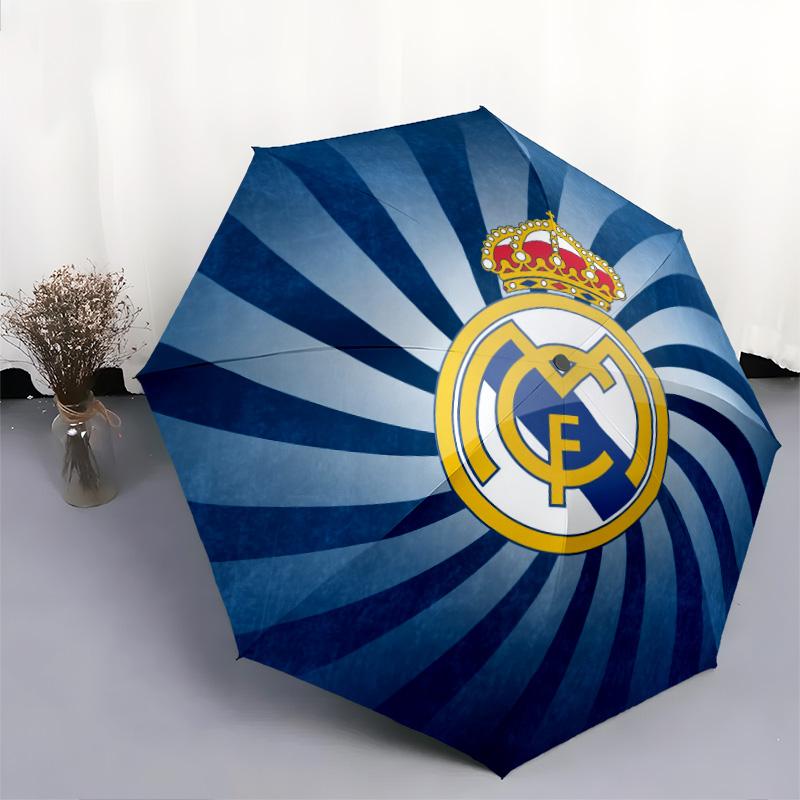 Real Madrid CF  pattern, automatic folding umbrella, portable and foldable design, 8 ribs, a Christmas or birthday gift.