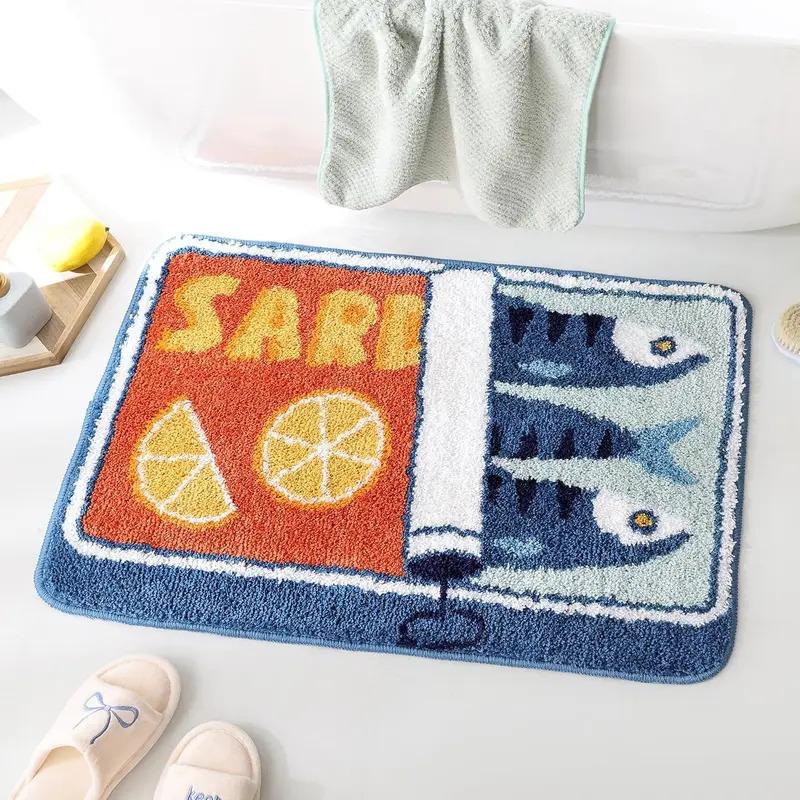 VIKAMA Cute Cartoon Sardine Floor Mat Soft Non-slip Absorbent Washable Doormat for Kitchen Bathroom Bedroom Sofa Home Decor