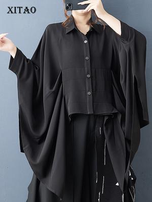 Irregular Loose Black Female Blouse GJ1244