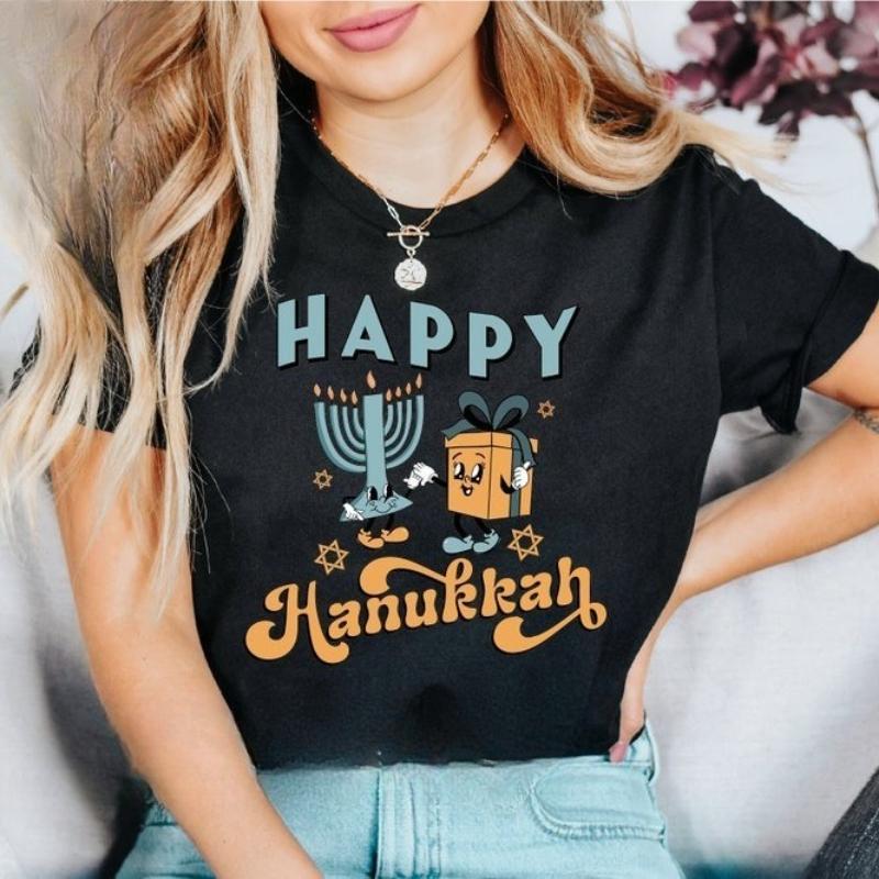 Happy Hanukkah Shirt Jewish Holiday Saying Religious for Printed Tshirt Tops Unisex High Quality Cotton Regular Short Sleeve
