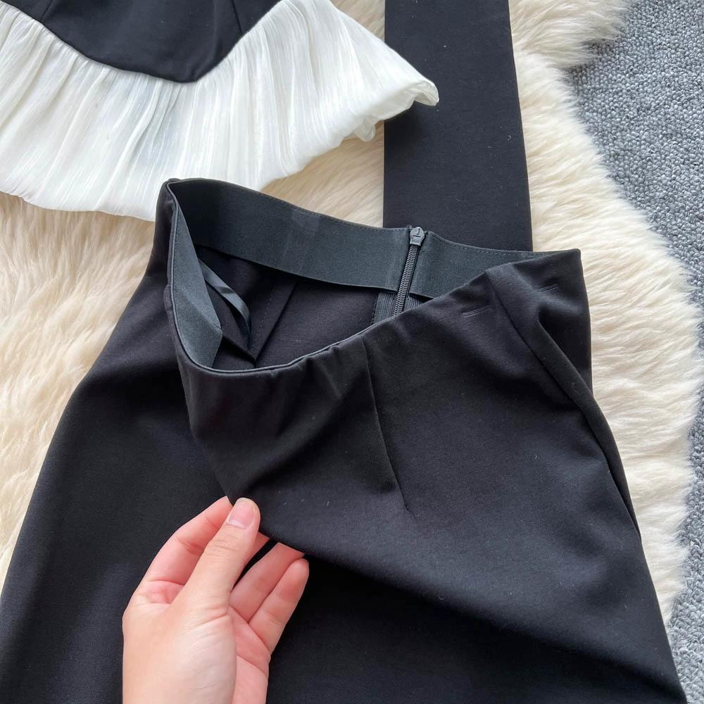 Autumn Winter Women Vintage Hepburn Style Black Business Outfits O-neck Blouses Tops and Long Midi Bodycon Pencil Skirt Office Work Two Piece Set