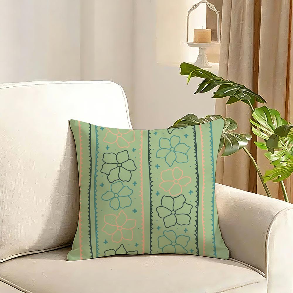 Bohemia Green Cushion Cover Reversible Plush Pillow Cover Soft Fluffy Home Decor for Sofa Bedroom