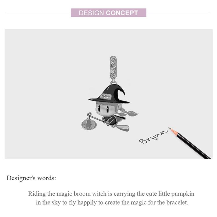 WOSTU Magic Witch Pendant 925 Sterling Silver Broom Witch Beads Charms for Necklaces