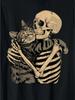 Skeleton Hugging Cat Graphic T-Shirt Crew Neck Tee Casual Printed Top Perfect for Cat Lovers Women Clothing