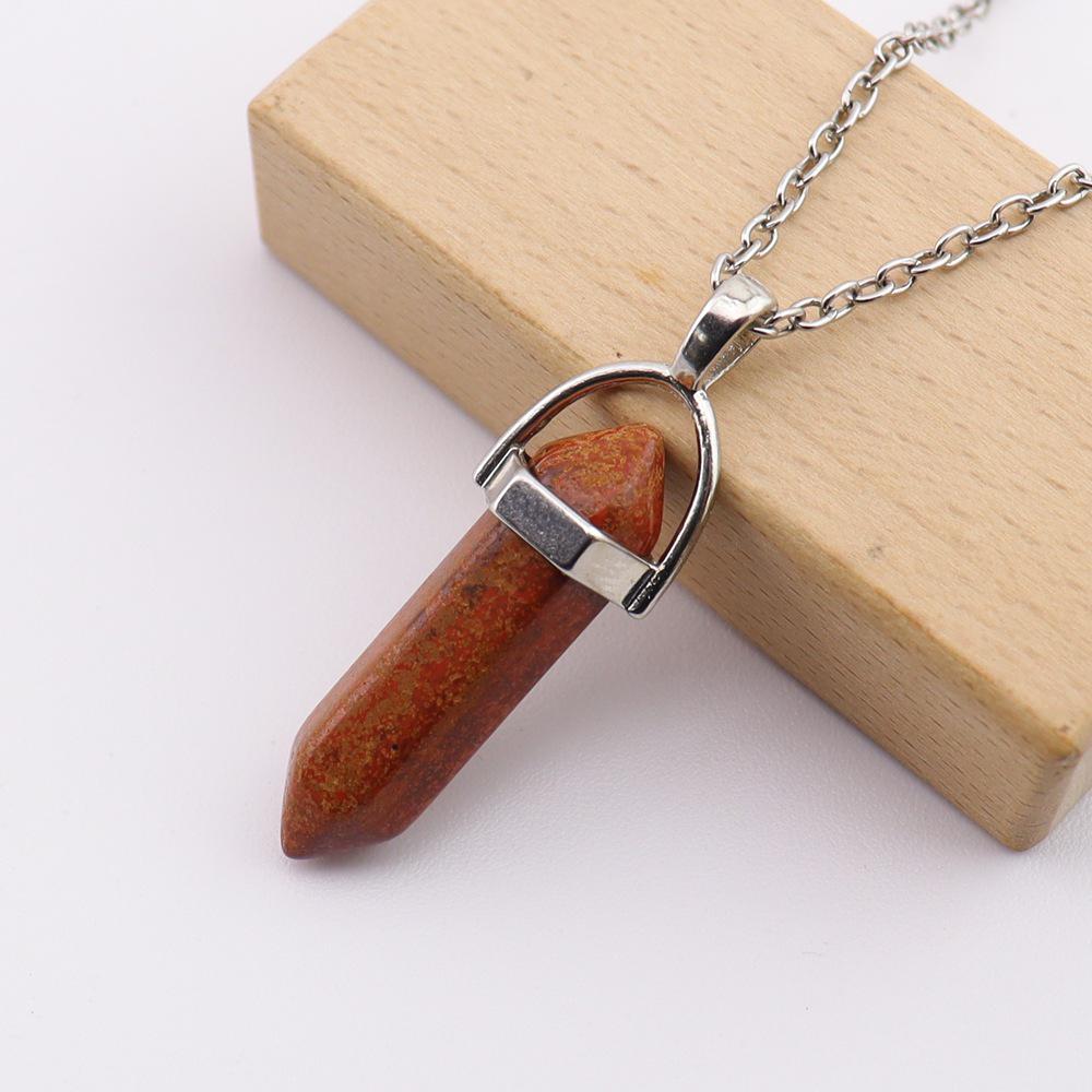 Handmade Amethyst Rose Quartz Hexagonal Pillar Pendant Necklace (N760)