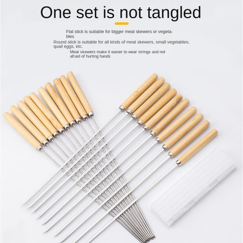 Barbecue Skewers Set Anti-scalding Wooden Handle Barbecue Sign Stainless Steel Needle Barbecue Clip Outdoor Picnic BBQ Tools