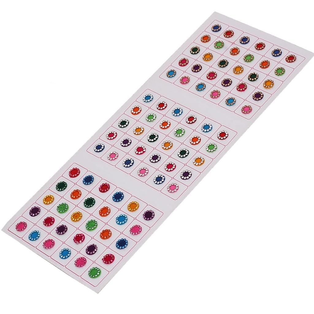 VAMA Fashions 90 Stone Bindi Multicolor Round Forehead Sticker Velvet Premium Sindoor Bindiya Reusable Self Adhesive Kumkum Dots Bindis Set for Wom