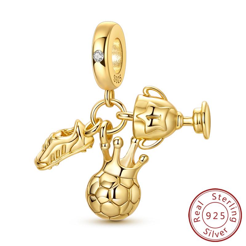 Original Copper Charms Beads Crown Football Trophy Carp Cat Charms Fit Bracelet Bangle Necklace Woman Jewelry Gift