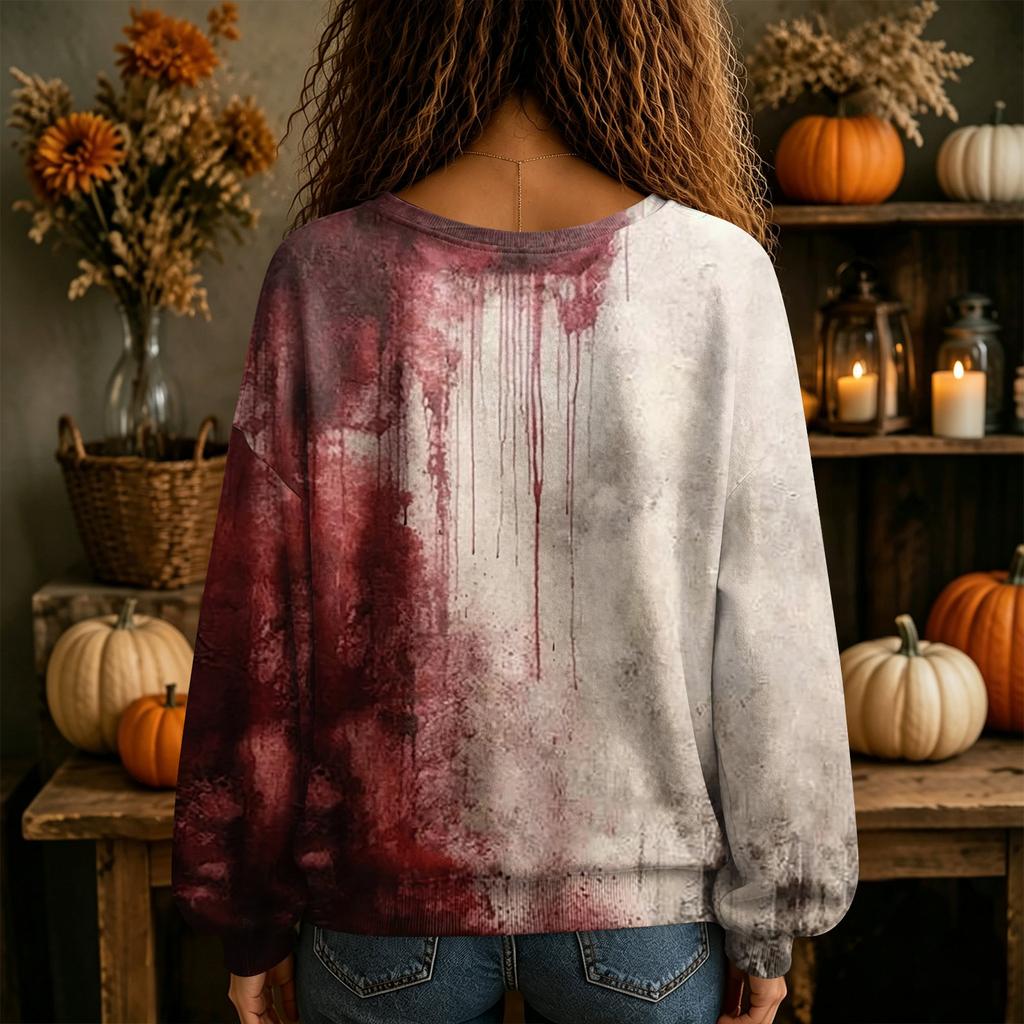 Women's V-Neck Halloween Shirt for Fall, Seasonal Top for Ladies