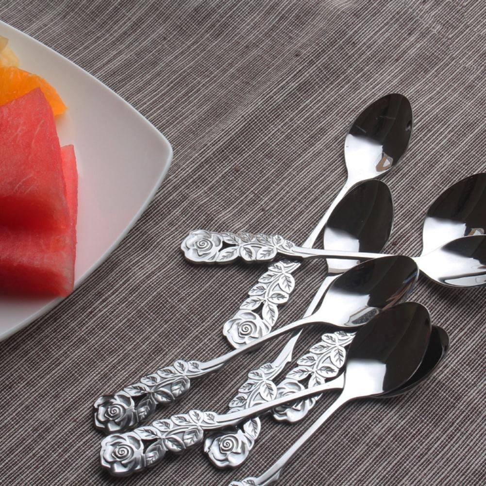 Simpatico cucchiaio in acciaio inossidabile con manico a forma di fiore di rosa, cibo occidentale, dessert, zuppa, caffè, bevanda