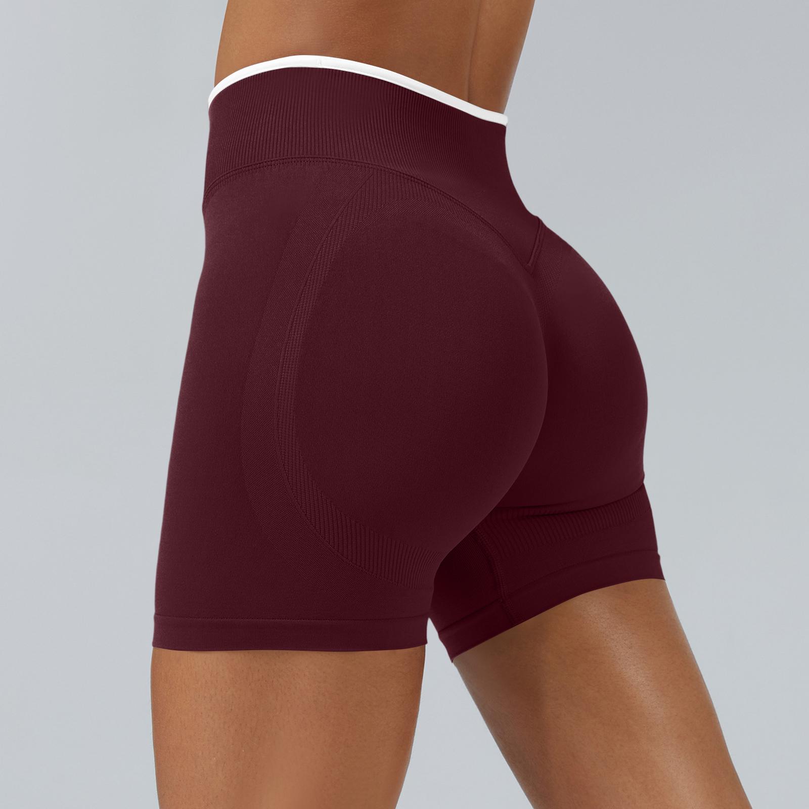 

Women s Casual Hip,lifting Seamless Color Block Yoga Fitted Sports Shorts M винний