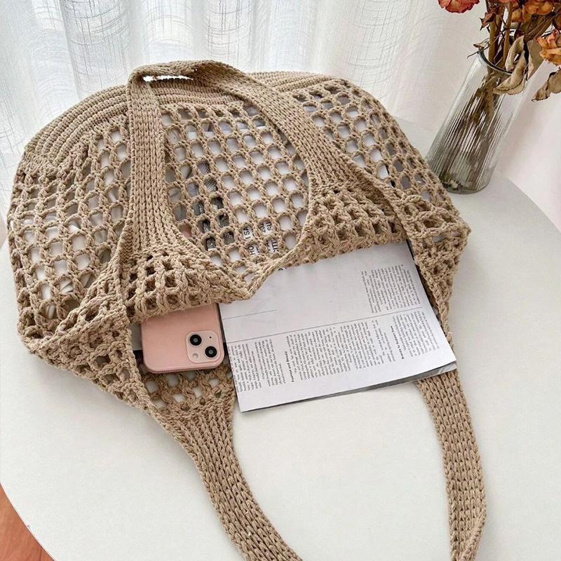 Casual Hollow Knitted Large Tote Bag Designer Handmade Woven Women Shoulder Bags Luxury Summer Beach Bag Shopper Purses