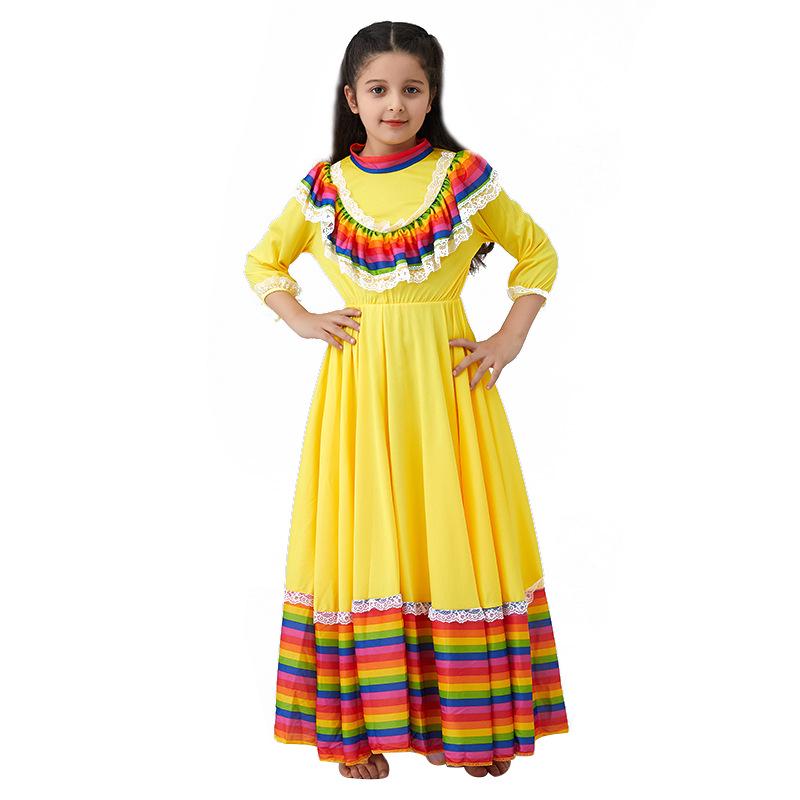 Vibrant Mexican Folk Dance Skirt for Girls - Stage Performance Costume