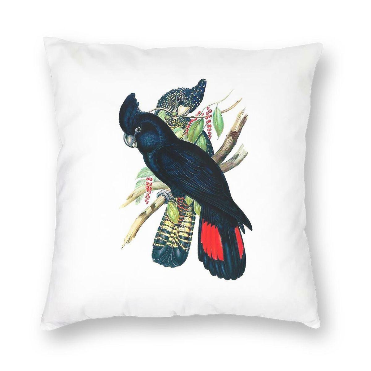 Red-Tailed Black Cockatoo Square Pillowcase Polyester Linen Velvet Printed Decorative Throw Pillow Case Bed Cushion Case 45X45 Peach skin 18*18(CM)-1Pcs
