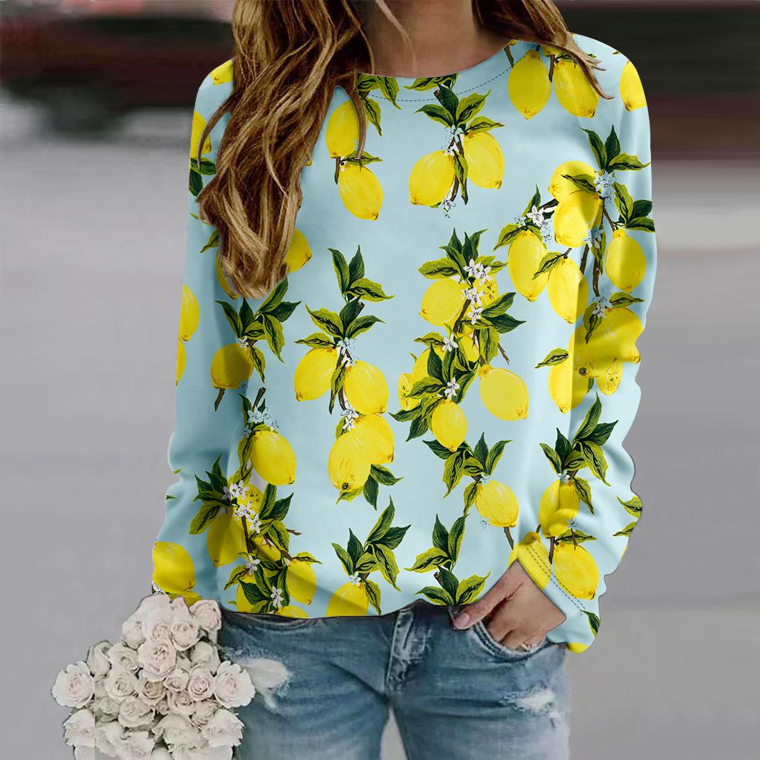 

Осень-зима женская мода с круглым вырезом и длинным рукавом футболка свободная одежда футболка с принтом арбуза 8XL жёлтый