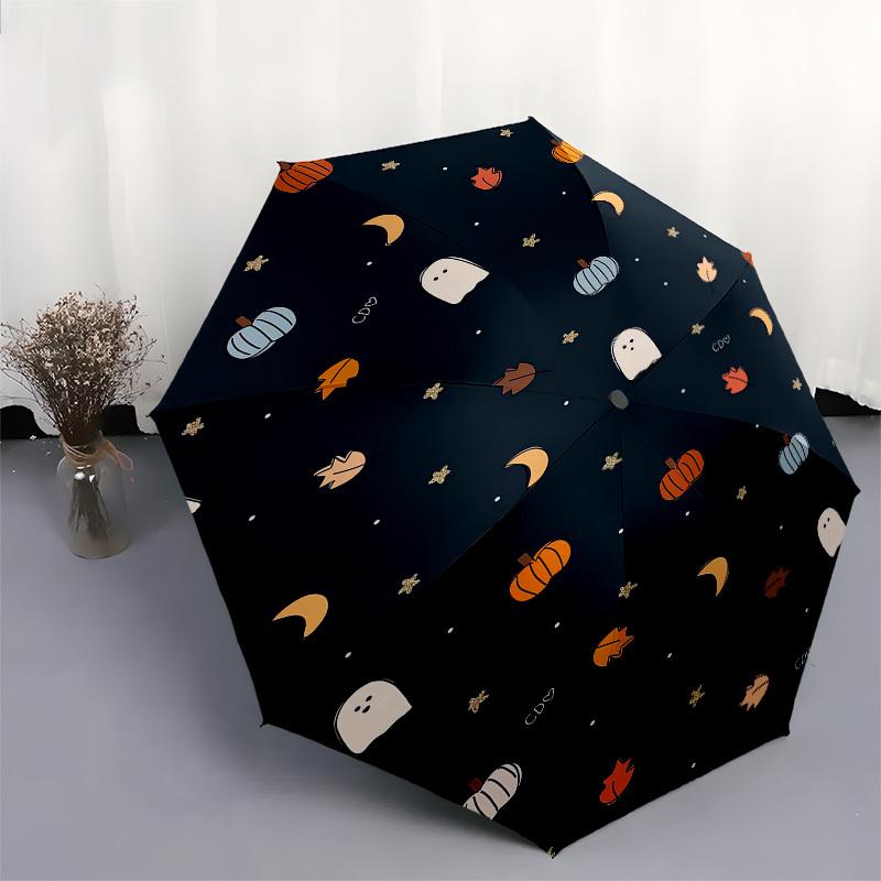 1pc Halloween Ghost Pumpkin Moon Leaf Umbrella with Plastic Handle,Suitable for All Seasons Travel Outdoor Multi-functional UmbrellaDCS016