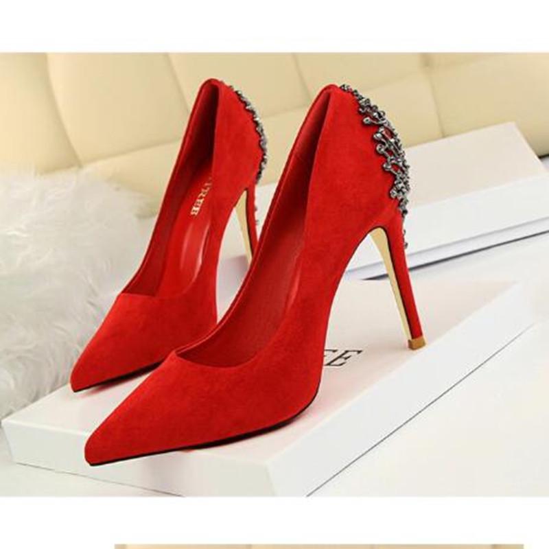 

Женская обувь BIGTREE, пикантные остроконечные туфли на высоком каблуке со стразами